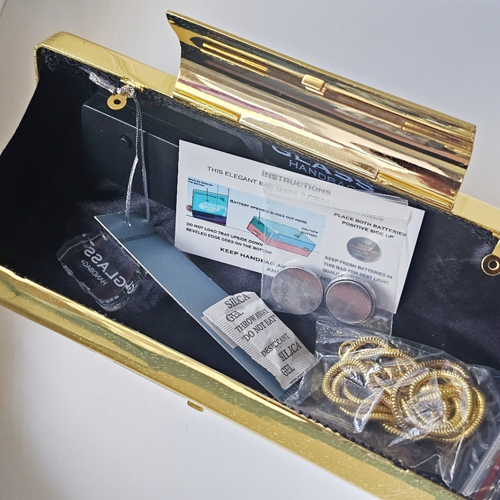 Rave Gold Metallic Clutch By Glass Handbag Luxury Lightning Minimalist Clutch - Picture 12 of 14